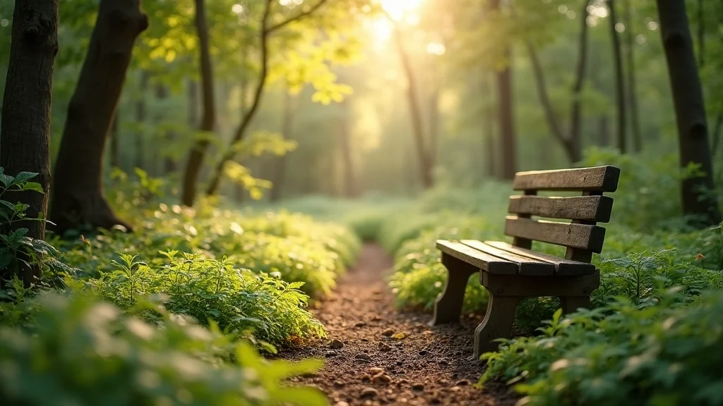 Serene wooded area with a bench for nature observation - sit spot practice for digital detox that actually works