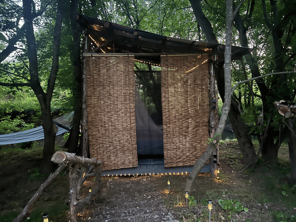 Fairy lights at Otter Beach Treehouse treehouse on the creek in greeneville tn
