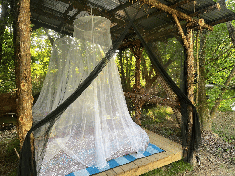 Mosquito nets at Otter Beach Treehouse romantic mosquito netting treehouse creekside in greeneville tn